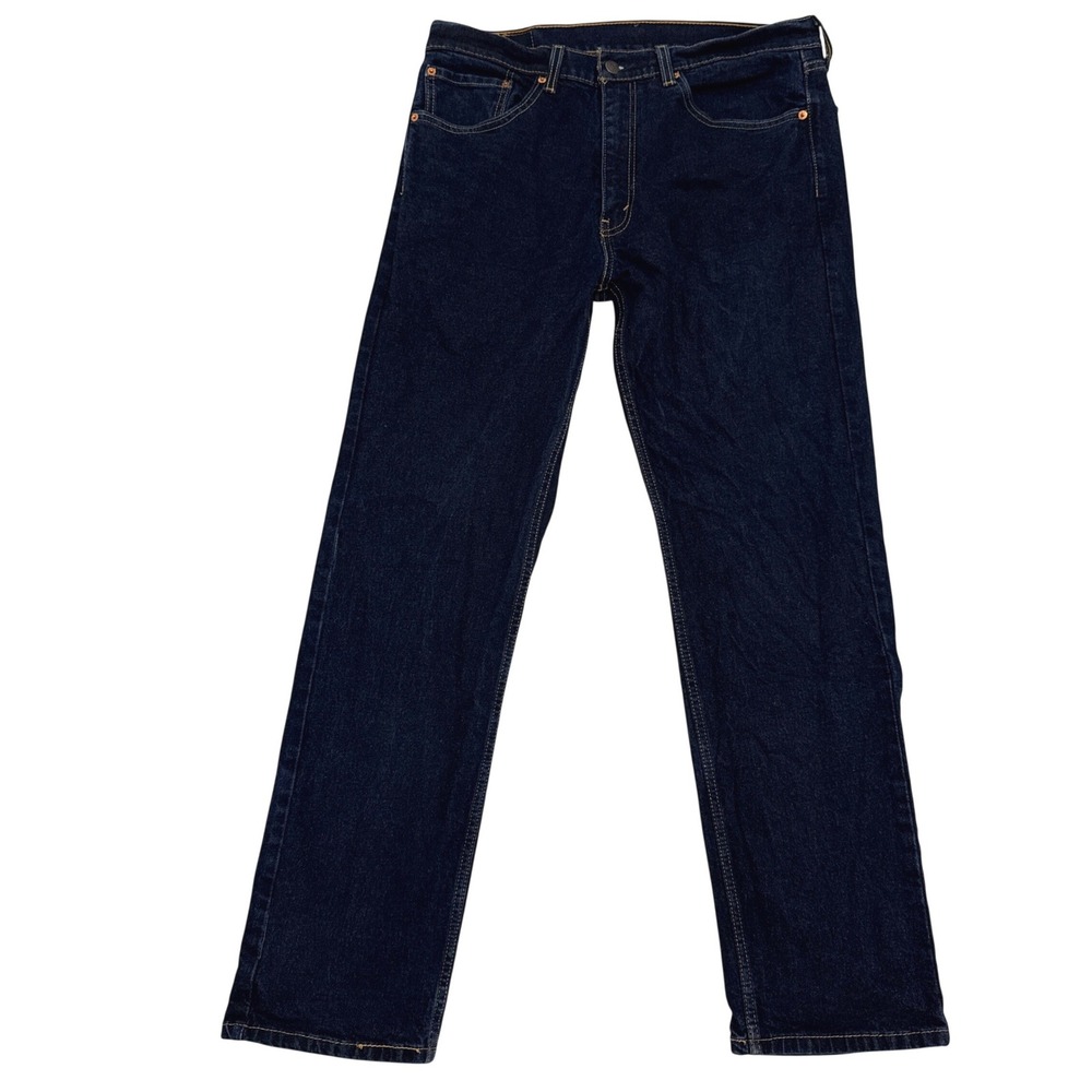 Levi's 505 Regular Fit Jeans Mens 36x32 Dark Indigo Blue Straight Leg Stretch